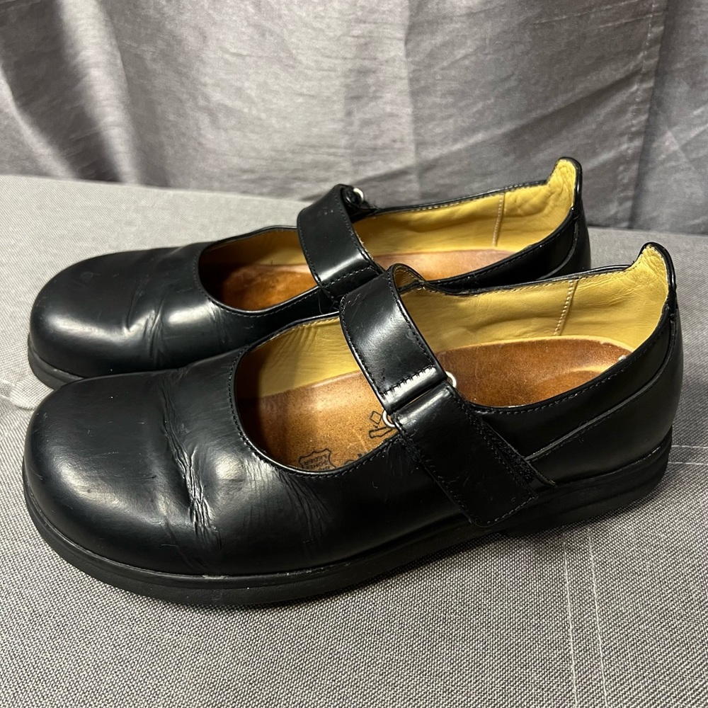 Birkenstocks footprints black leather Mary Jane closed toe comfort shoes 39 / 8